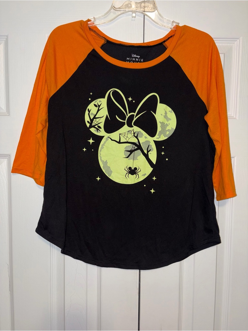 Disney Minnie Mouse Halloween Raglan T-Shirt Adult L Black/Orange